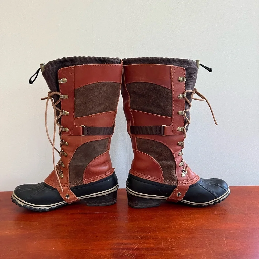 Sorel Conquest Carly II Tall Lace-Up Boot, Cognac/Tan/Black, 10